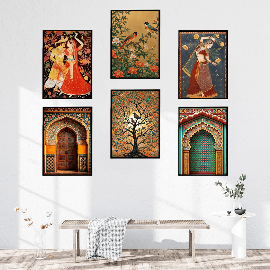 Royal Rajasthani Wall Art | Traditional Indian Paintings set of 6 - Memories InsiteROYAL RAJASTHANI DESIGN WALL FRAME-BLACK